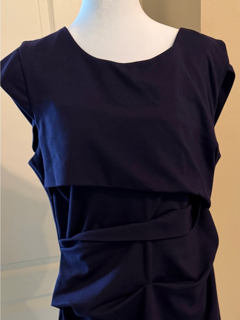 Kenneth Cole New York Navy Midi Dress with Draped Front